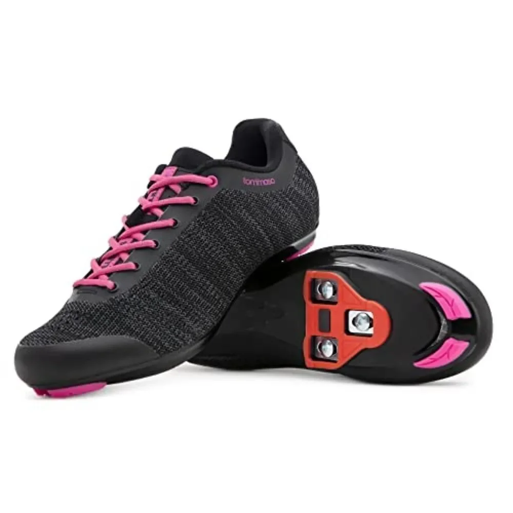 Tommaso Pista Aria‎ Knit cycling shoes Size 8 in Black /pink NWT and in box